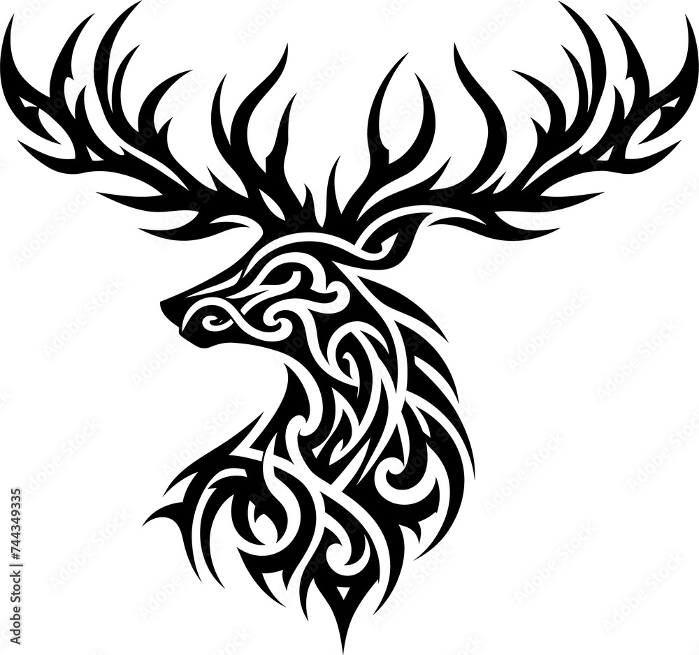 modern tribal tattoo reindeer, deer, abstract line art, minimalist contour. Vector