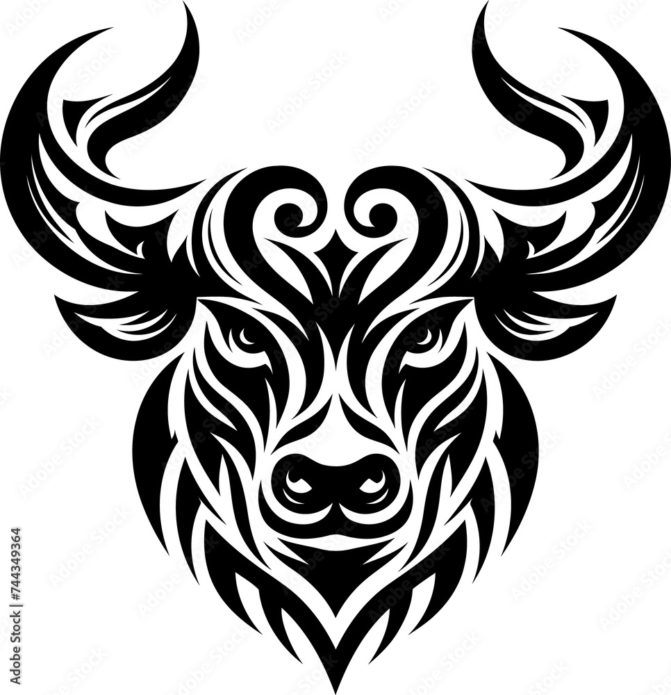 modern tribal tattoo bull, abstract line art, minimalist contour. Vector