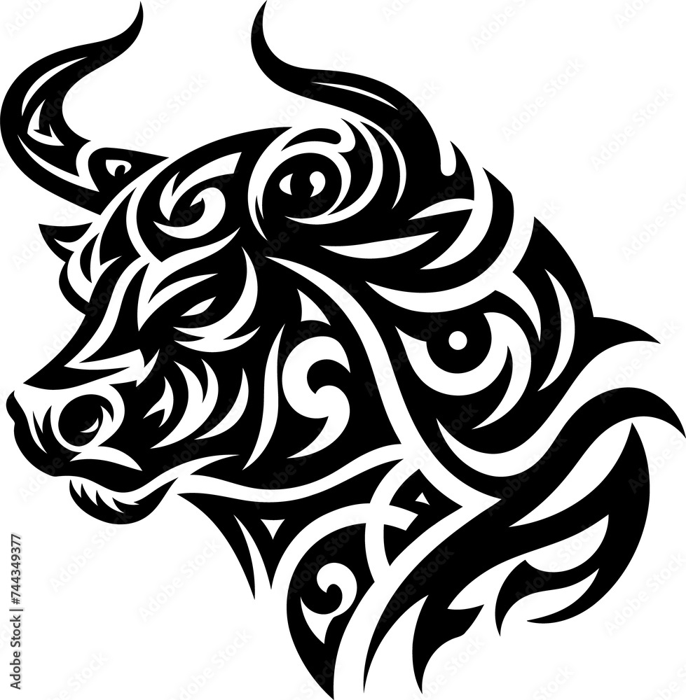 modern tribal tattoo bull, abstract line art, minimalist contour. Vector modern tribal tattoo bull, abstract line art, minimalist contour. Vector