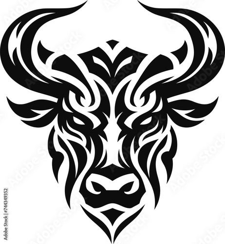modern tribal tattoo bull, abstract line art, minimalist contour. Vector