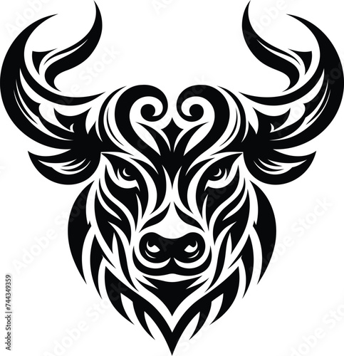 modern tribal tattoo bull, abstract line art, minimalist contour. Vector