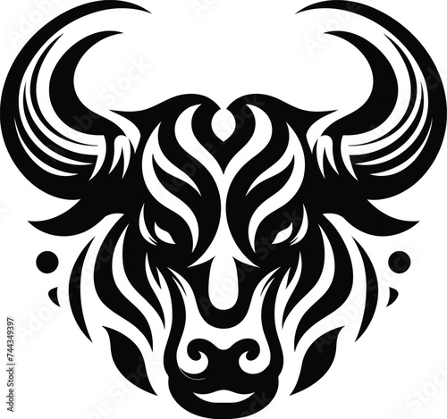 modern tribal tattoo bull, abstract line art, minimalist contour. Vector