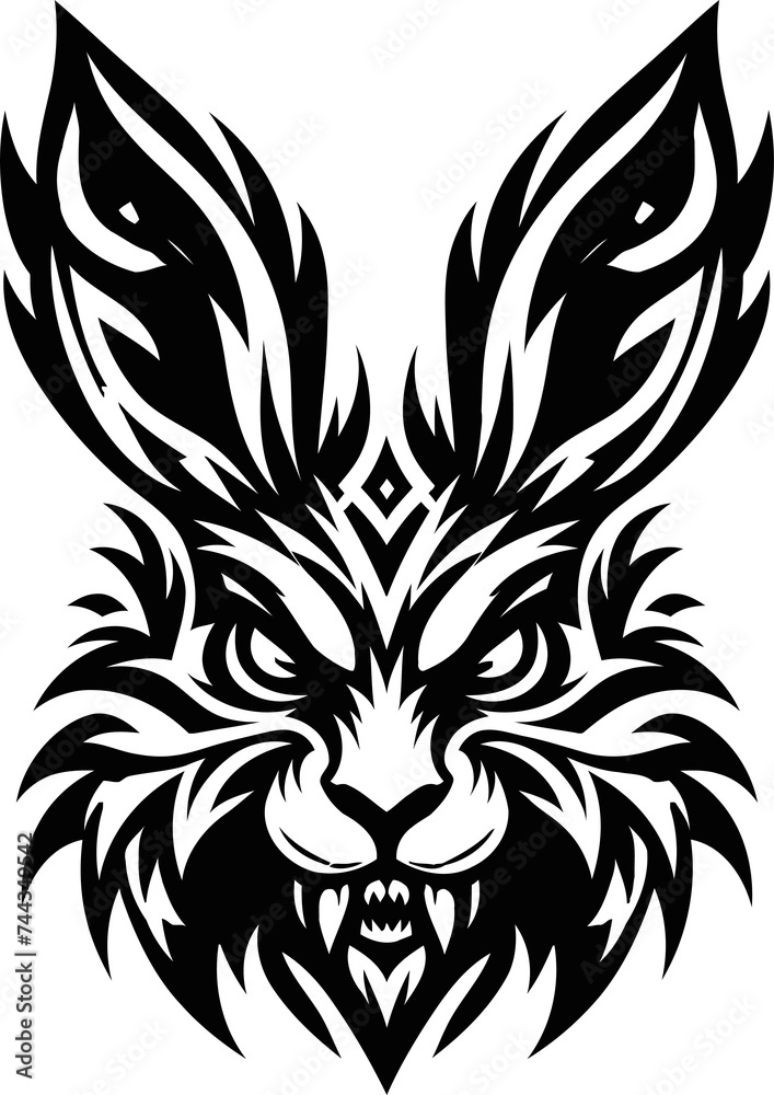 modern tribal tattoo rabbit, abstract line art, minimalist contour. Vector modern tribal tattoo rabbit, abstract line art, minimalist contour. Vector