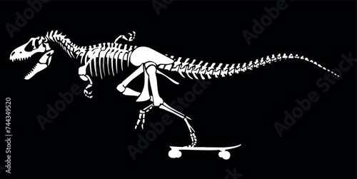 Vector illustration of skater dinosaur skeleton.