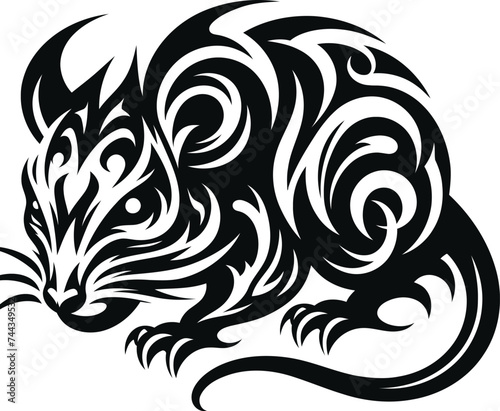 modern tribal tattoo rat, mouse, abstract line art, minimalist contour. Vector