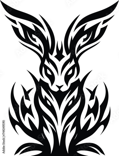 modern tribal tattoo rabbit, abstract line art, minimalist contour. Vector