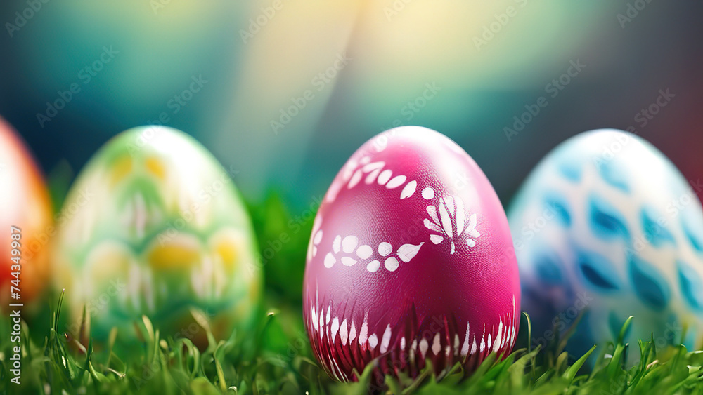 Wonderful Easter eggs in the grass