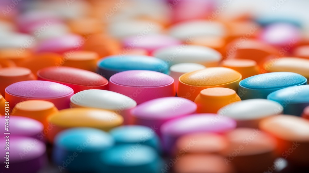 Pills of different colors in shallow depth of field background Pills of different colors in shallow depth of field background