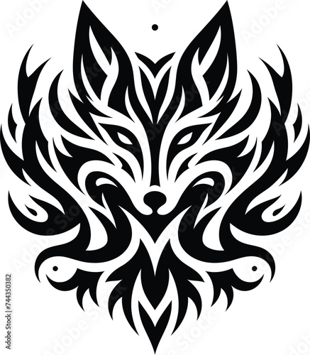 modern tribal tattoo fox, abstract line art, minimalist contour. Vector
