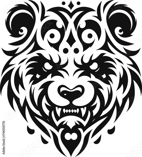 modern tribal tattoo bear  panda  abstract line art  minimalist contour. Vector