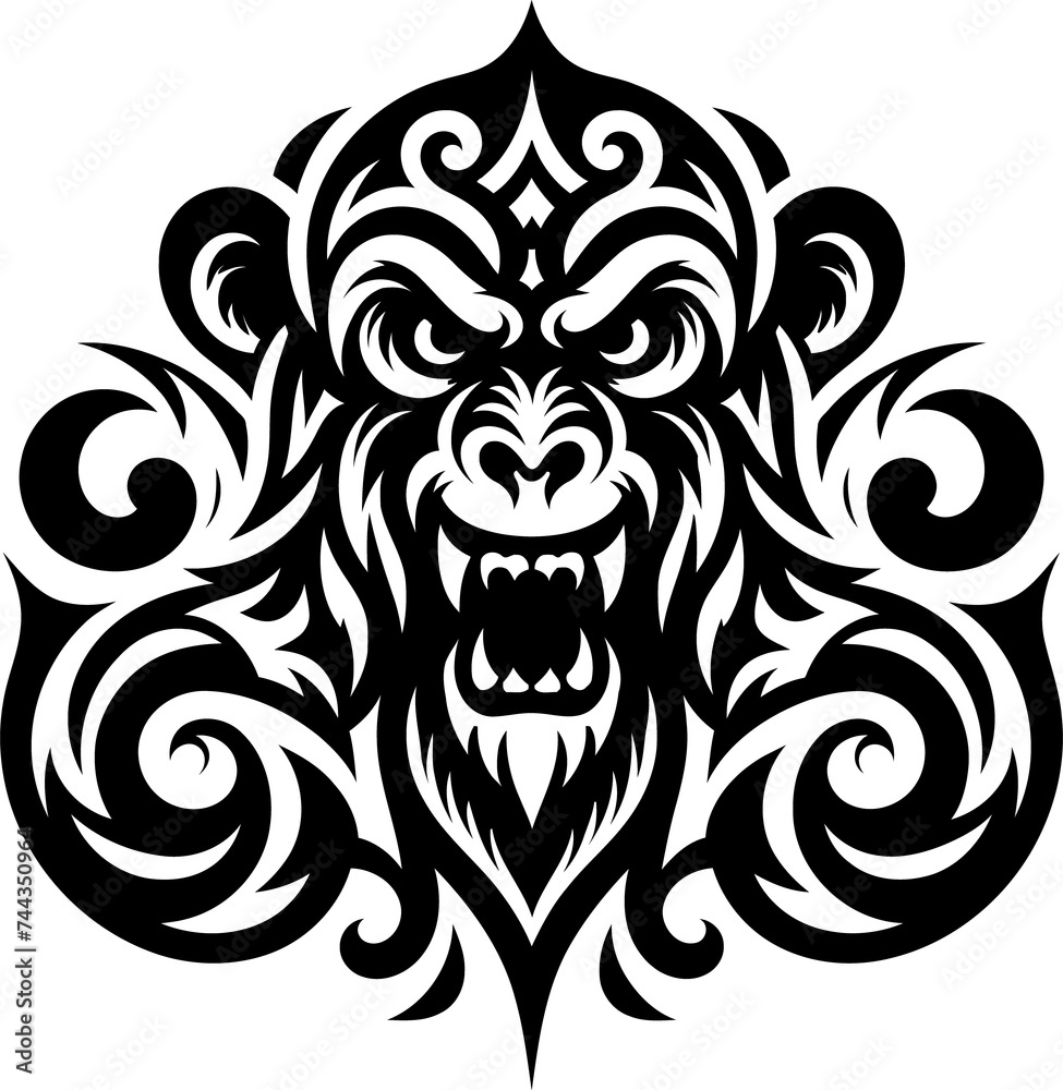 modern tribal tattoo monkey, abstract line art, minimalist contour. Vector modern tribal tattoo monkey, abstract line art, minimalist contour. Vector