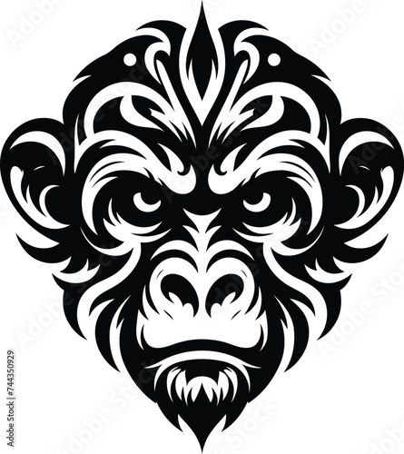 modern tribal tattoo monkey, abstract line art, minimalist contour. Vector