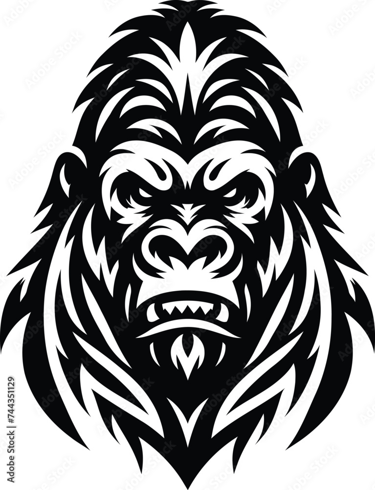 modern tribal tattoo gorilla, monkey, abstract line art, minimalist contour. Vector modern tribal tattoo gorilla, monkey, abstract line art, minimalist contour. Vector