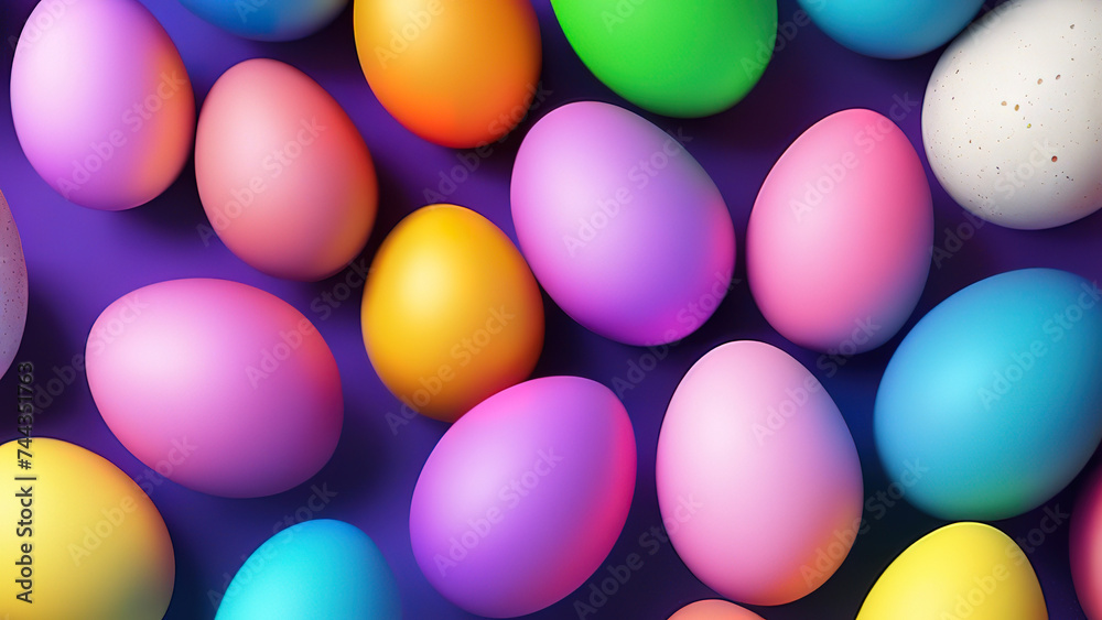 Attractive œufs de pâques colorés dans un nid avec plume et fond flou avec espace de copie