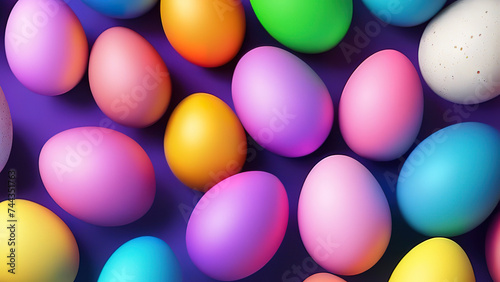 Attractive œufs de pâques colorés dans un nid avec plume et fond flou avec espace de copie