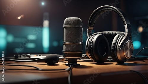 "Studio Microphone and Headphones: High-Detailed 3D Illustration for Music Poster in Isolated Background"