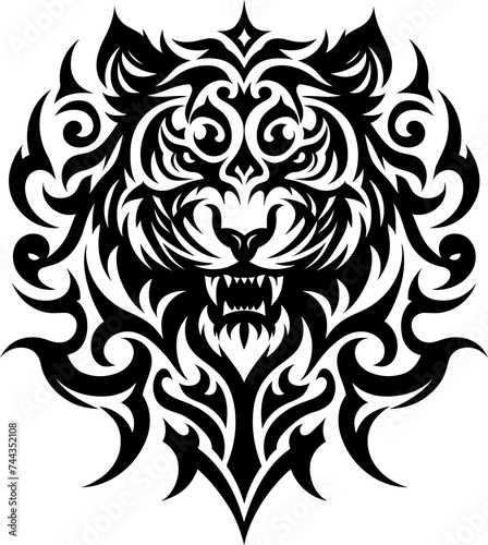 modern tribal tattoo tiger  abstract line art of animals  minimalist contour. Vector