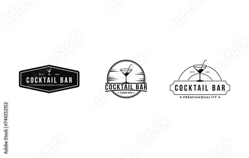 set of cocktail drink logo design concept vintage retro label