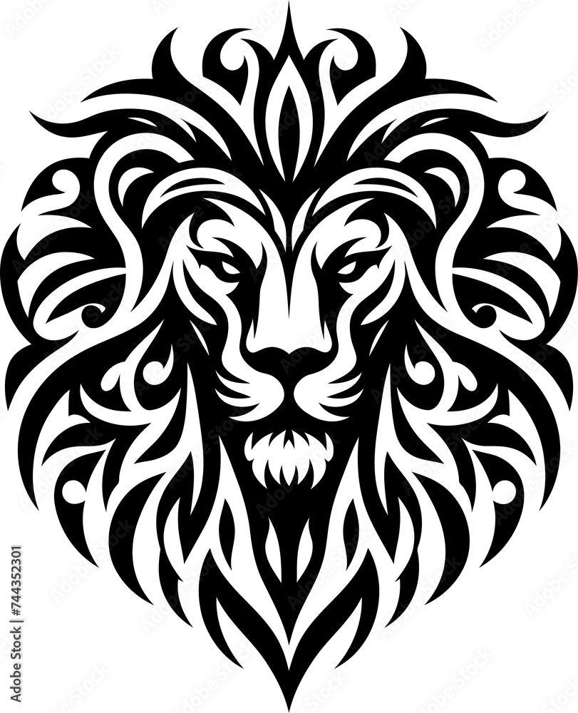 modern tribal tattoo lion, abstract line art of animals, minimalist contour. Vector