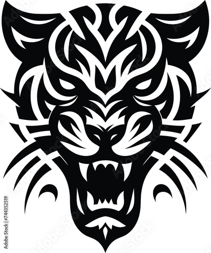 modern tribal tattoo panther, abstract line art of animals, minimalist contour. Vector
