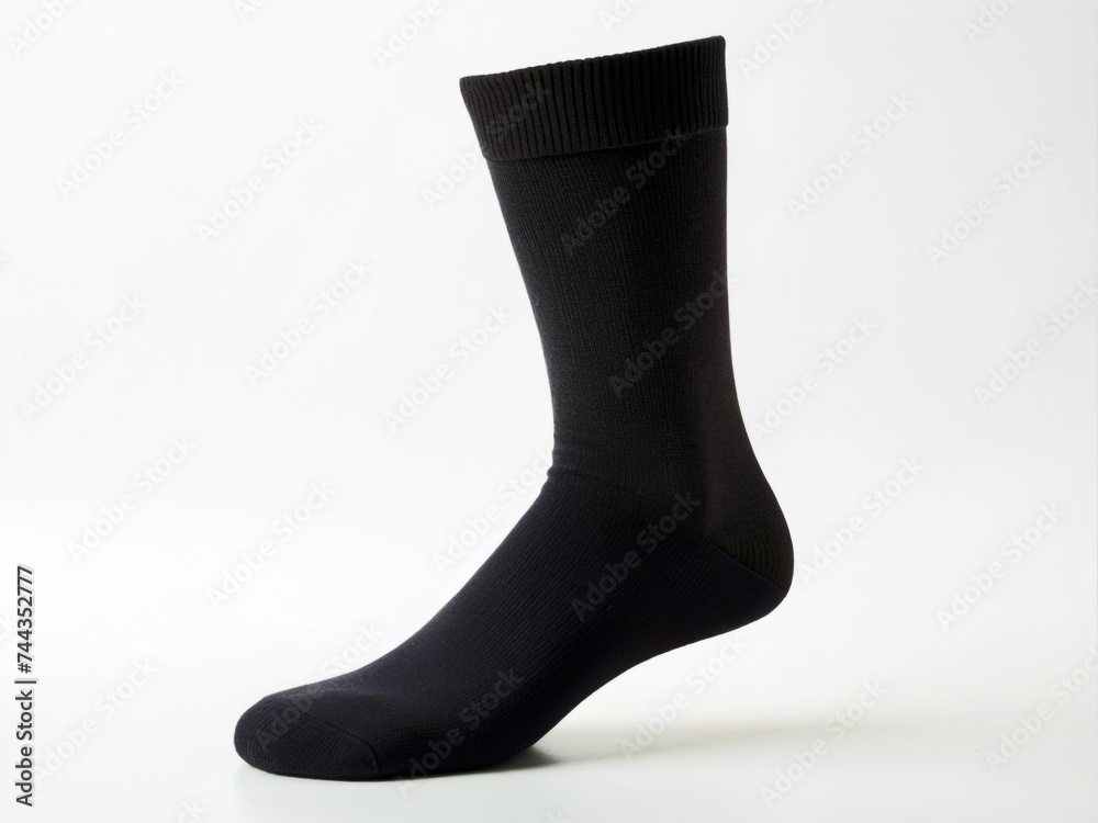 A blank black long sock mockup isolated on a white backdrop A blank black long sock mockup isolated on a white backdrop