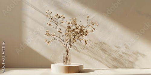 Flowers in muted, earthy tones, creating a feeling of calm and elegance and minimalism. Beige background