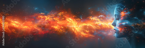 Lightening Dragon at Space Galaxy Background Image, Fire and Ice Concept Design