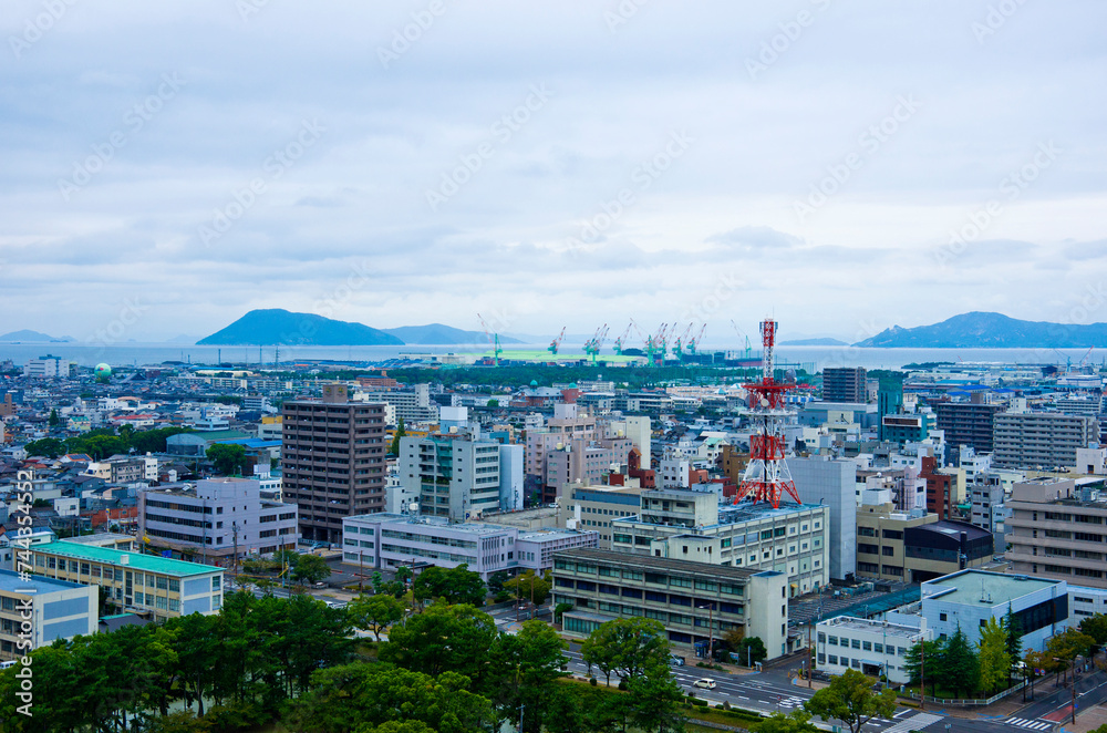 Cityscapes of Marugame bay in Kagawa prefecture, Shikoku, Japan.