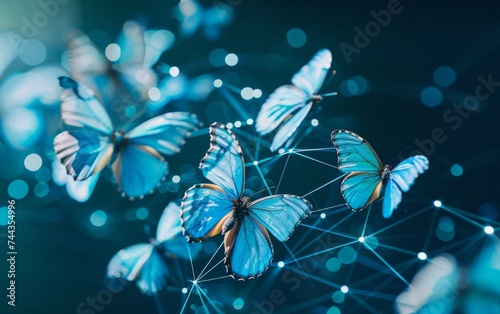 Butterfly lifecycle in a digital guise illustrating business innovation and transformation blue hue