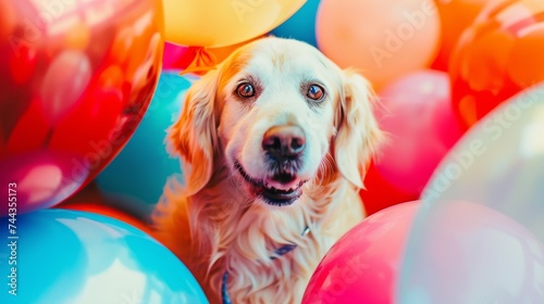 Dog wearing balloon collar