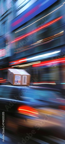 Fast moving postal delivery during rush hour with a blur effect emphasizing the urgency and speed of the service