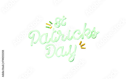 St. Patrick's Day typography design, bright green color and neon style on transparent background