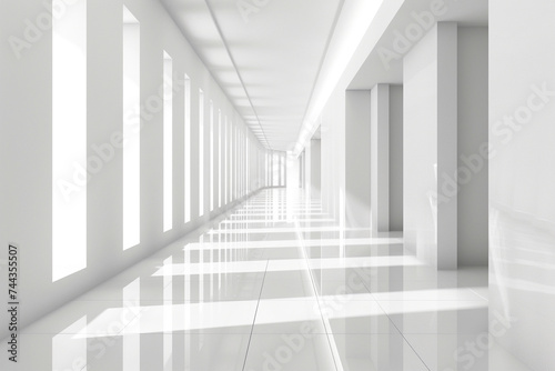 3d render of a corridor with a sleek monochrome design and a single vibrant accent color © pprothien