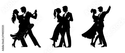 Silhouettes of Couples in Passionate Ballroom Dance Poses Dancing Couple black filled vector Illustration
