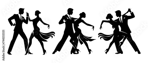 Silhouettes of Couples in Passionate Ballroom Dance Poses Dancing Couple black filled vector Illustration photo