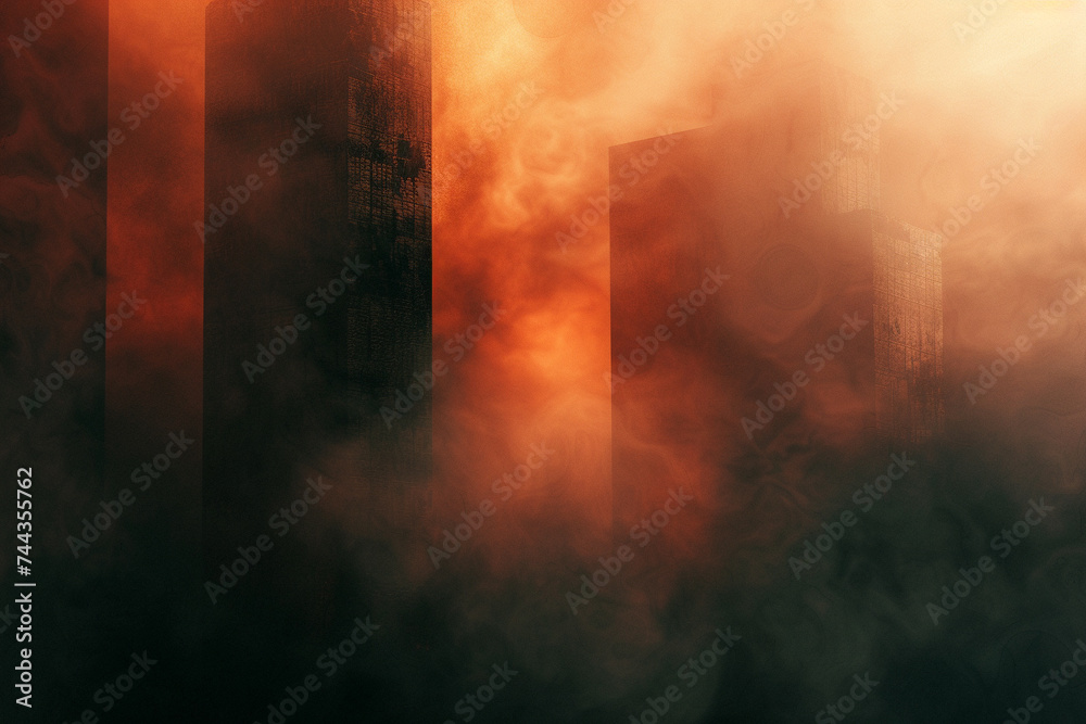 3d render of a dense dark fog enveloping abstract glowing structures blending fear and fascination