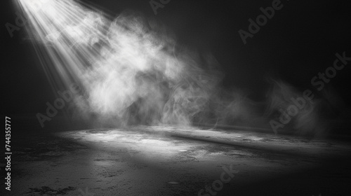 3d render of a dense dark mist swirling around a solitary light creating a play of shadows