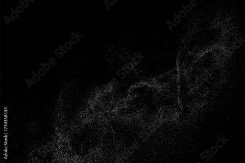 White grainy texture. Abstract dust overlay. Grain noise. White explosion on black background. Splash light realistic effect. Vector illustration, eps 10. 
