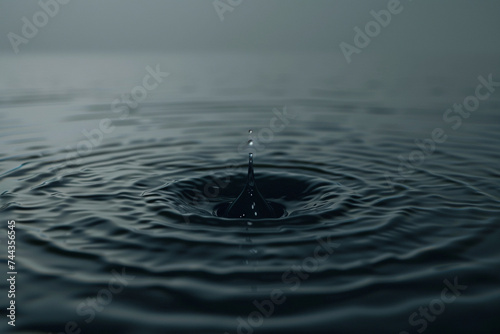 3d render of a minimalist scene with a single drop of dark liquid causing endless ripples