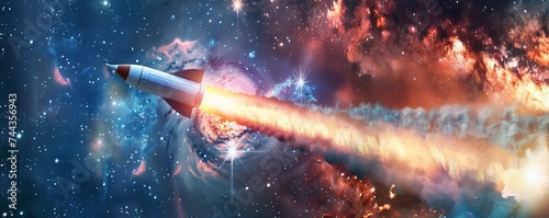 Intergalactic race in the Milky Way spacecrafts speeding past stars and nebulae epitome of cosmic speed rocket photo