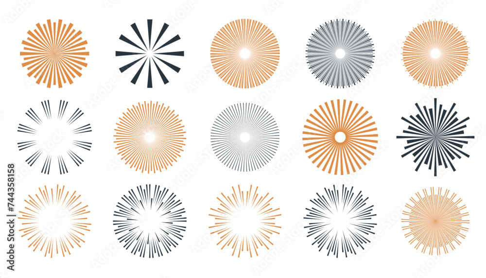 Fototapeta premium collection linear sunbeam burst sign in retro style