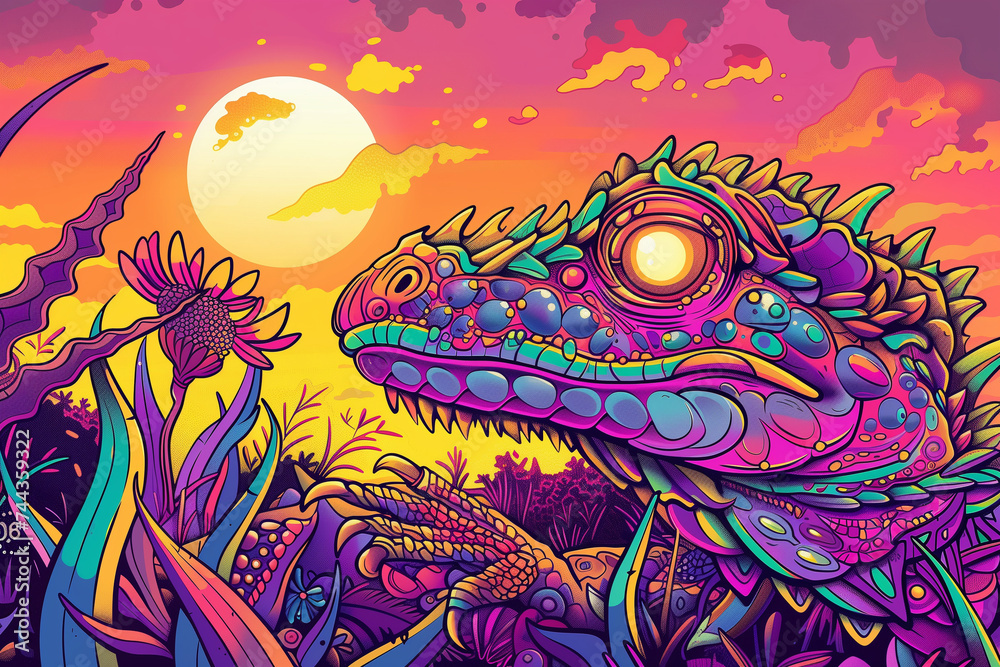 A psychedelic Caiman. Generative AI A psychedelic Caiman. Generative AI