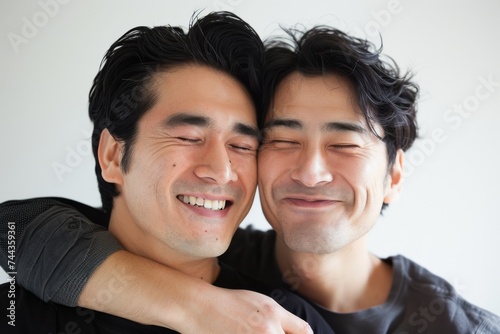 男性同士でキス・ハグをしている日本人男性（恋人・LGBTQ・ゲイ）