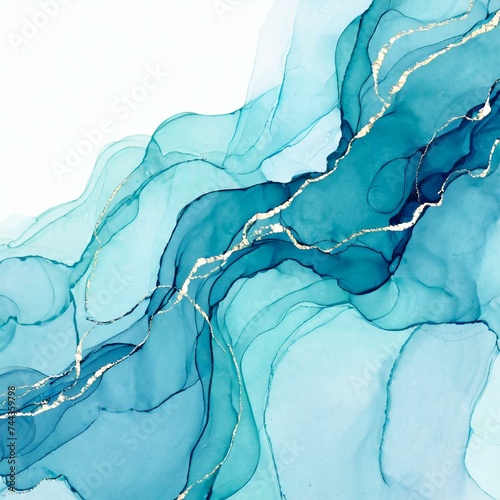 ブルーのアルコールインクアートシルバーの境目