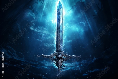 Skeleton sword. Fantasy evil magic. Generate Ai