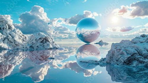 3d render of a surreal mirror like lake that reflects not just images but souls and dreams photo
