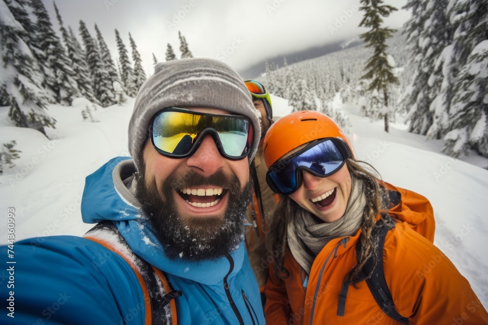 Skiing friends selfie. Snow group. Generate Ai Skiing friends selfie. Snow group. Generate Ai