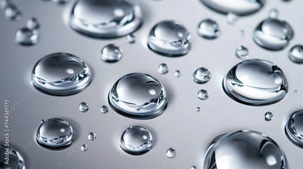 Photography of water droplets on a metallic surface each droplet a miniature mirror