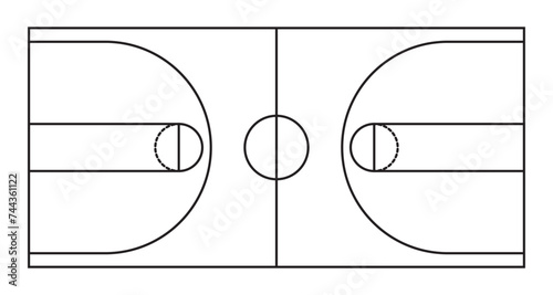 Basketball Court Flat Vector line Icon. Basket ball field playground stadium layout. Basketball court line icon photo