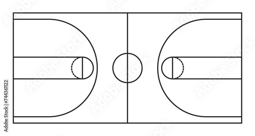 Basketball Court Flat Vector line Icon. Basket ball field playground stadium layout. Basketball court line icon